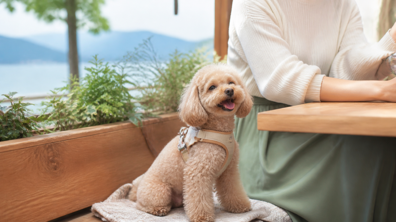 犬と飼い主が公園で過ごす様子